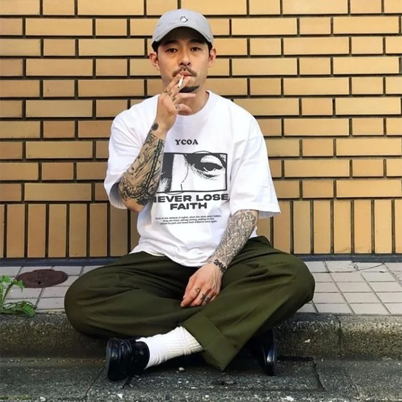 Men Tshirt 100% Cotton Hip Hop Streetwear Korean Fashion Y2K Top Short Sleeve Kpop Oversized Graphic Pulovers Aesthetic Clothing
