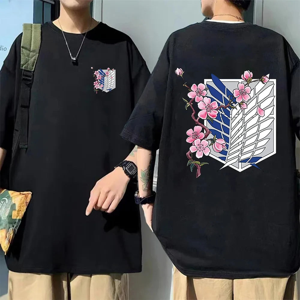 Japanese Anime Cosplay Shield Harajuku Men T-Shirt O-Neck Cotton T Shirt Fashion Casual Clothing Loose Oversized Jersey Tees