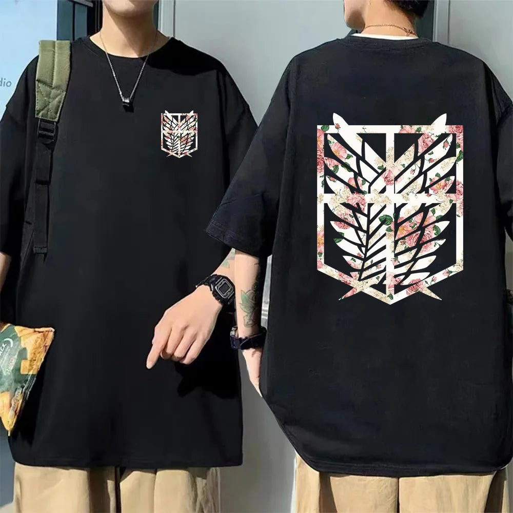 Japanese Anime Cosplay Shield Harajuku Men T-Shirt O-Neck Cotton T Shirt Fashion Casual Clothing Loose Oversized Jersey Tees