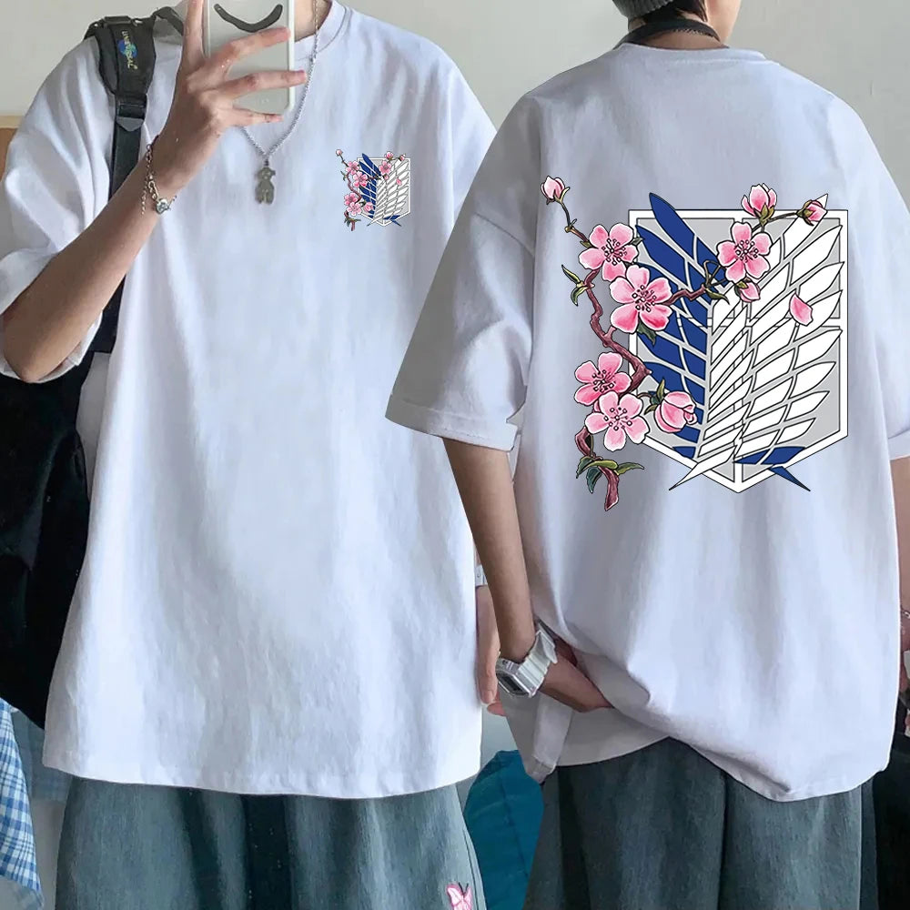 Japanese Anime Cosplay Shield Harajuku Men T-Shirt O-Neck Cotton T Shirt Fashion Casual Clothing Loose Oversized Jersey Tees