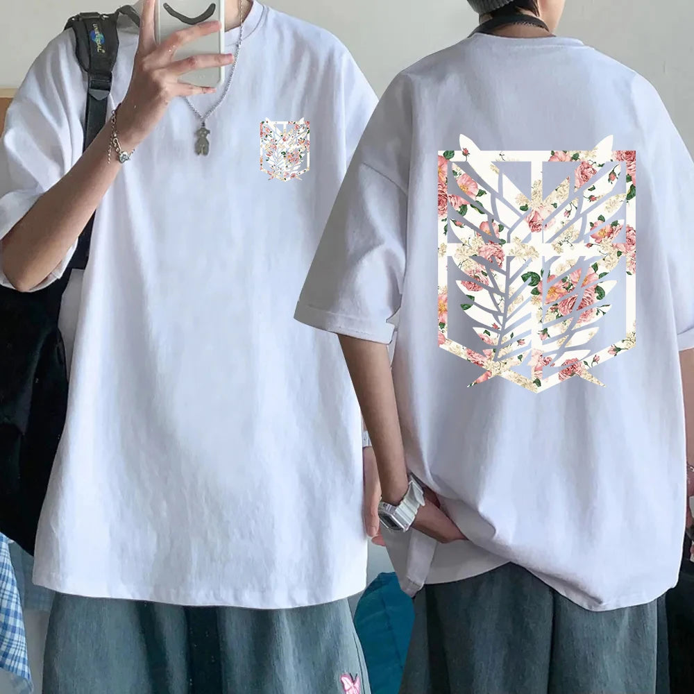 Japanese Anime Cosplay Shield Harajuku Men T-Shirt O-Neck Cotton T Shirt Fashion Casual Clothing Loose Oversized Jersey Tees